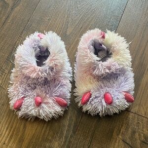 Plush Monster Feet Kids Slippers - Pastel Pink & Purple